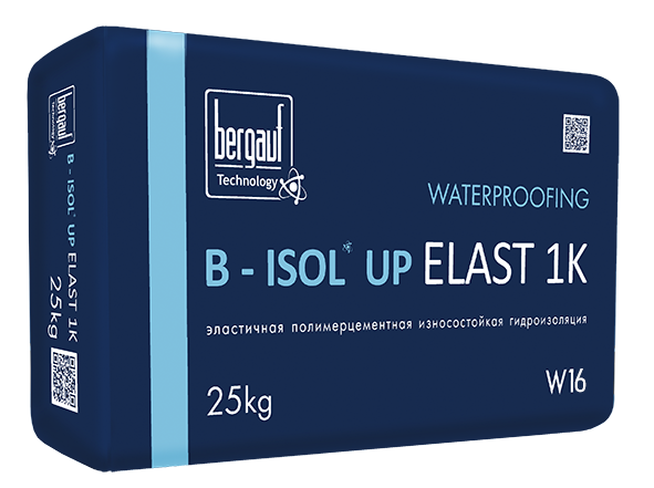 Эластичная полимерцементная однокомпонентная гидроизоляция B-ISOL UP ELAST 1K Бергауф